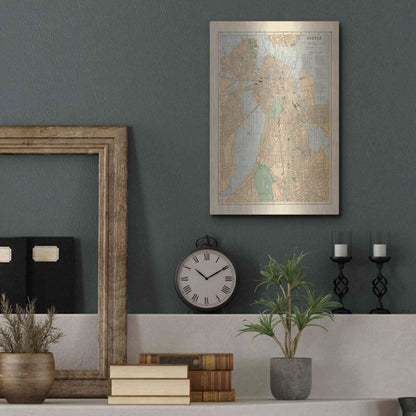 Luxe Metal Art 'Boston Map' by Wild Apple Portfolio, Metal Wall Art,12x16