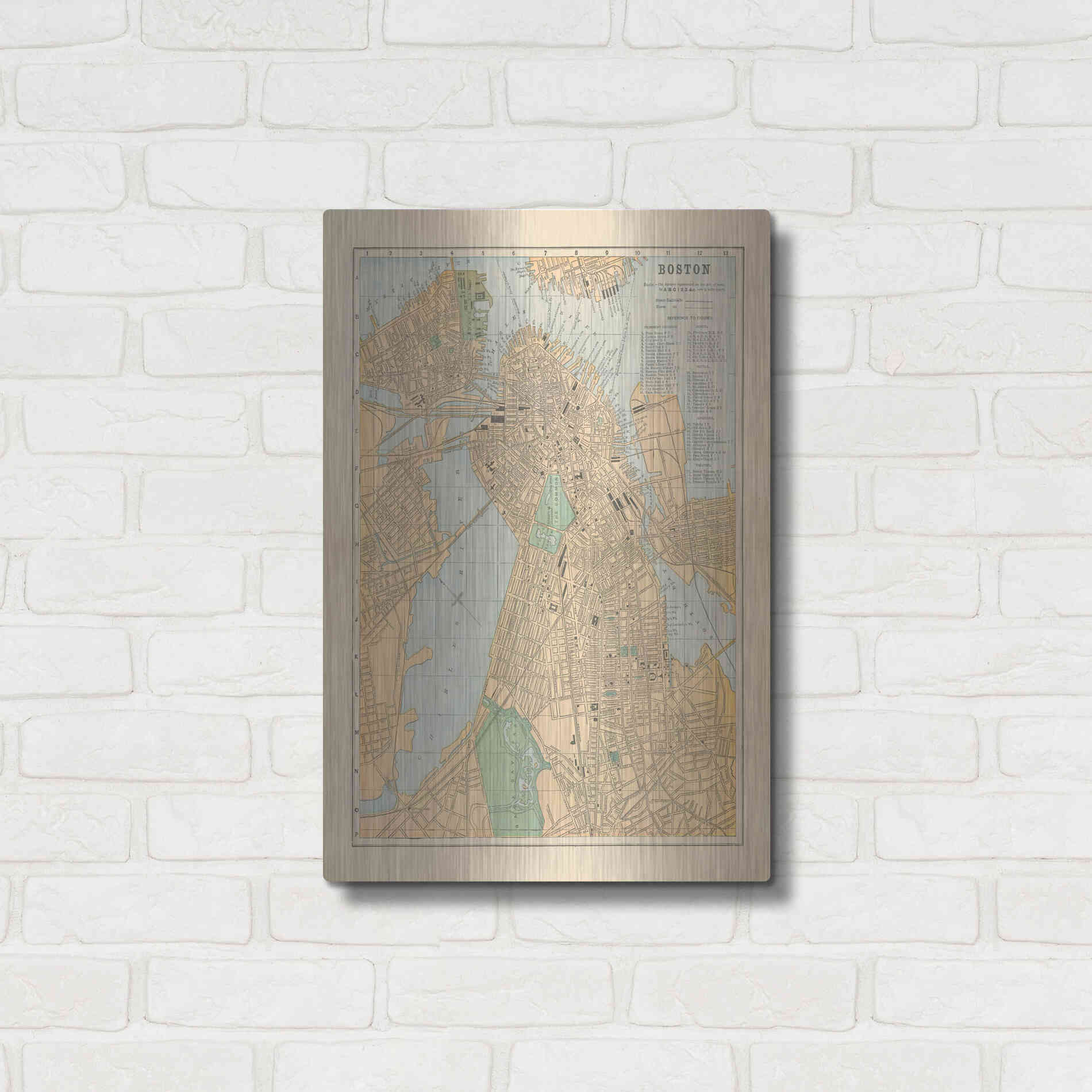 Luxe Metal Art 'Boston Map' by Wild Apple Portfolio, Metal Wall Art,16x24