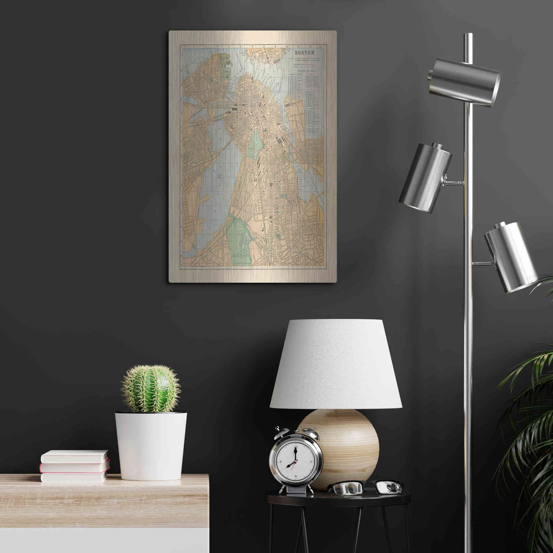 Luxe Metal Art 'Boston Map' by Wild Apple Portfolio, Metal Wall Art,16x24