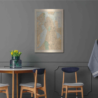 Luxe Metal Art 'Boston Map' by Wild Apple Portfolio, Metal Wall Art,24x36