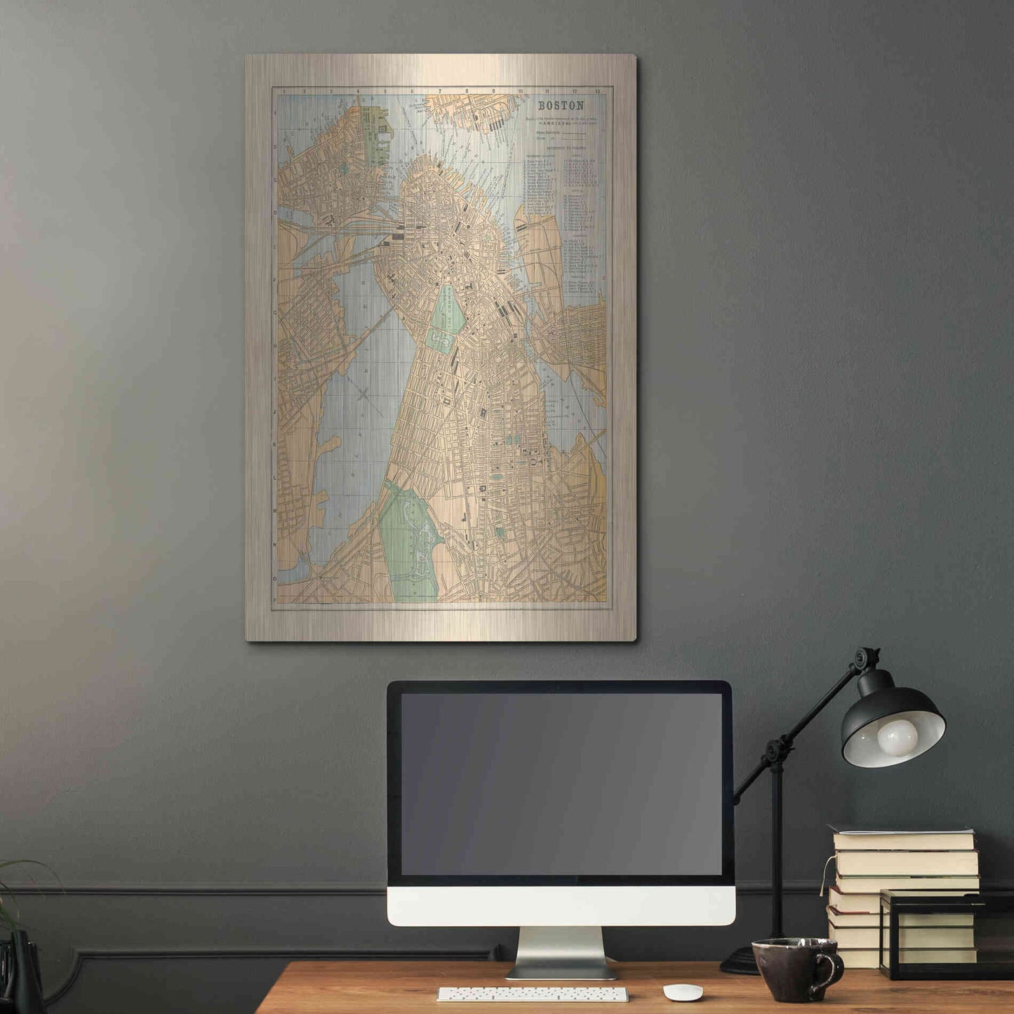 Luxe Metal Art 'Boston Map' by Wild Apple Portfolio, Metal Wall Art,24x36