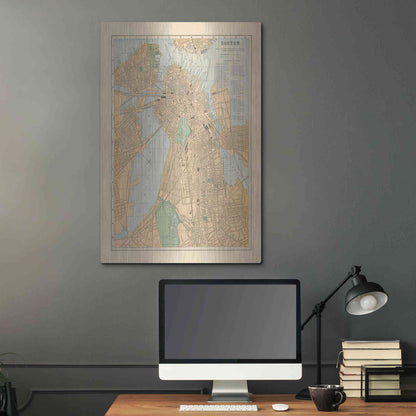 Luxe Metal Art 'Boston Map' by Wild Apple Portfolio, Metal Wall Art,24x36