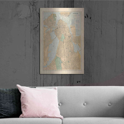 Luxe Metal Art 'Boston Map' by Wild Apple Portfolio, Metal Wall Art,24x36