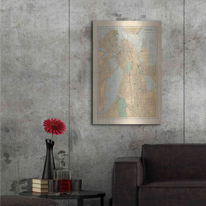 Luxe Metal Art 'Boston Map' by Wild Apple Portfolio, Metal Wall Art,24x36