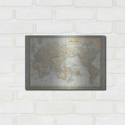 Luxe Metal Art 'The World Map Neutral' by Wild Apple Portfolio, Metal Wall Art,16x12