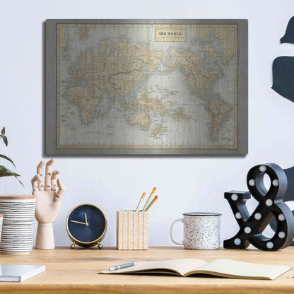 Luxe Metal Art 'The World Map Neutral' by Wild Apple Portfolio, Metal Wall Art,16x12