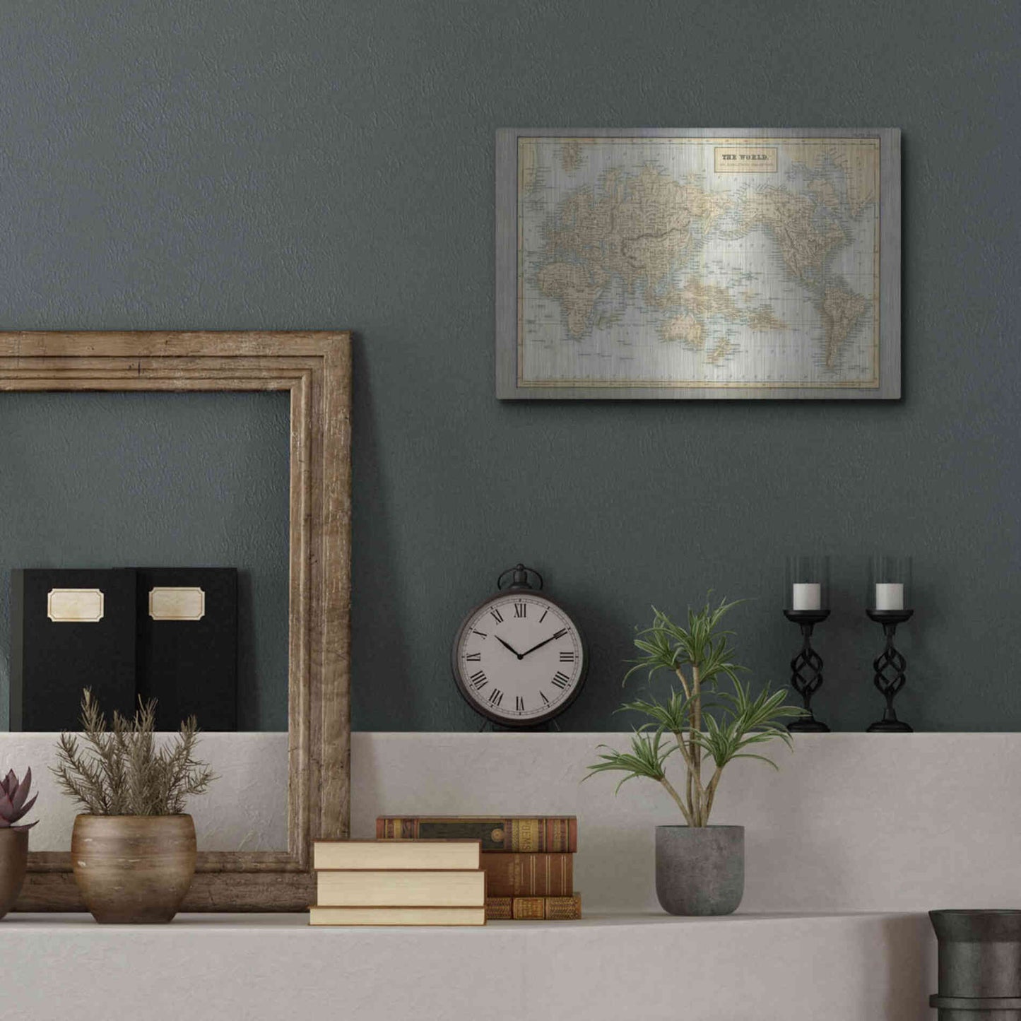 Luxe Metal Art 'The World Map Neutral' by Wild Apple Portfolio, Metal Wall Art,16x12