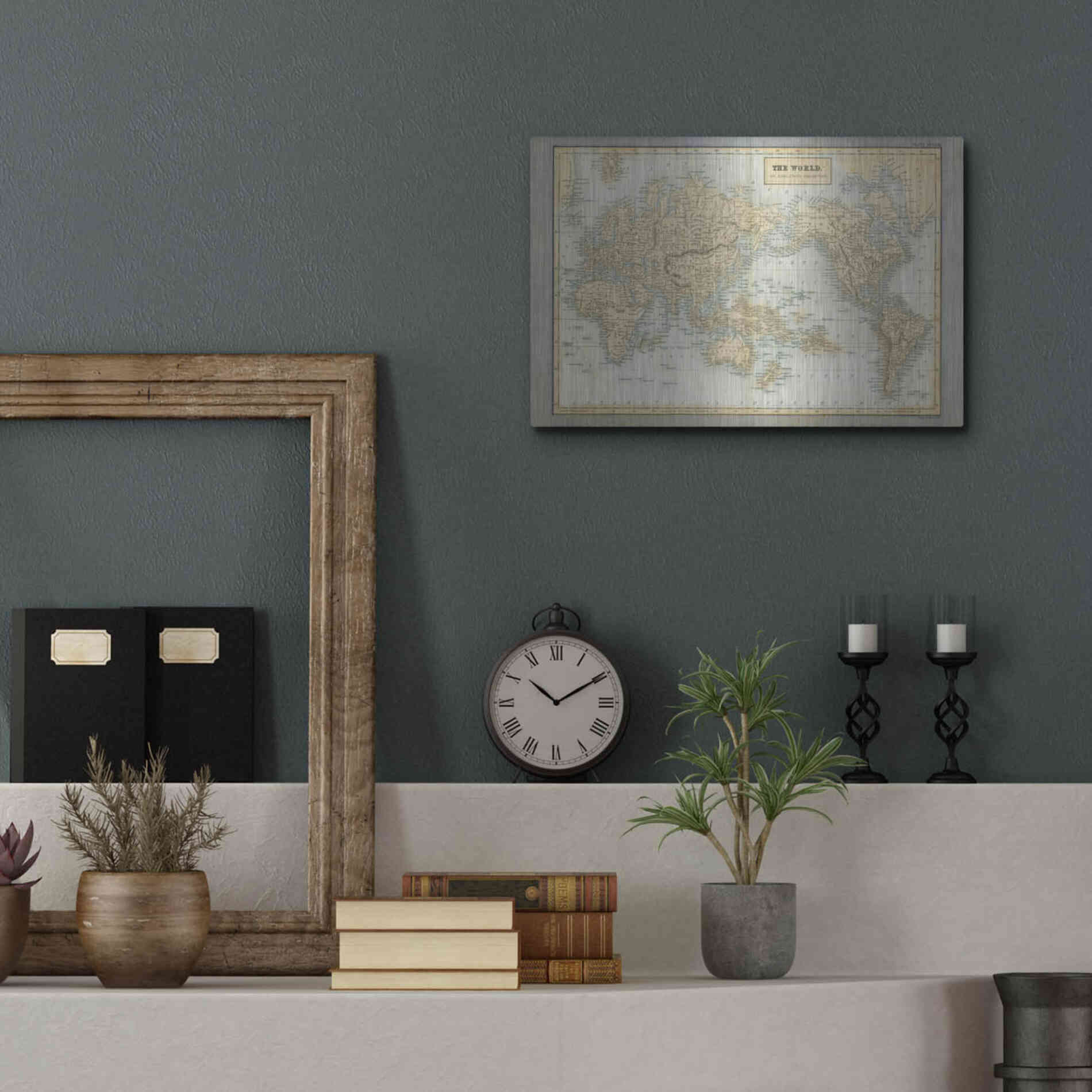Luxe Metal Art 'The World Map Neutral' by Wild Apple Portfolio, Metal Wall Art,16x12