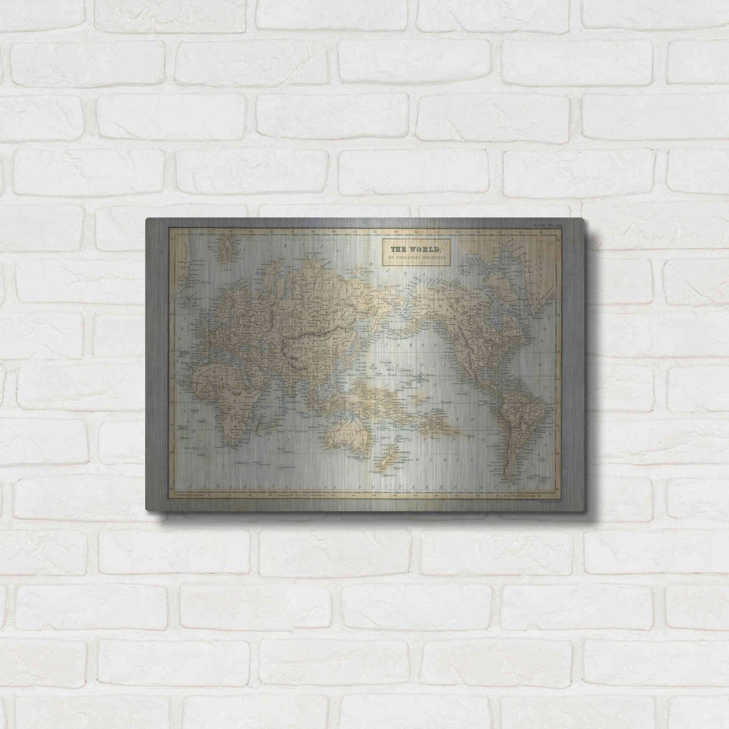 Luxe Metal Art 'The World Map Neutral' by Wild Apple Portfolio, Metal Wall Art,24x16