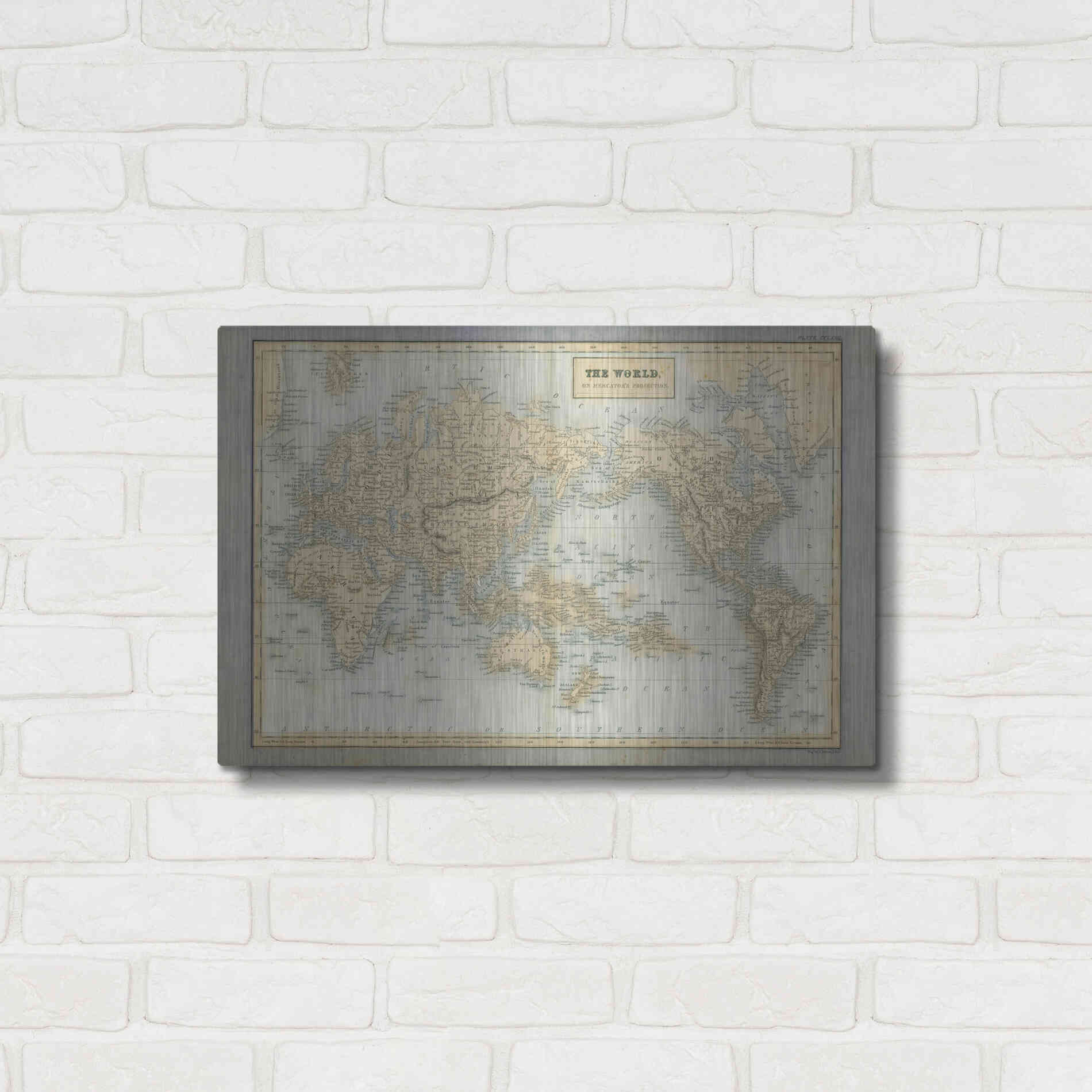Luxe Metal Art 'The World Map Neutral' by Wild Apple Portfolio, Metal Wall Art,24x16
