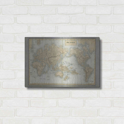 Luxe Metal Art 'The World Map Neutral' by Wild Apple Portfolio, Metal Wall Art,24x16
