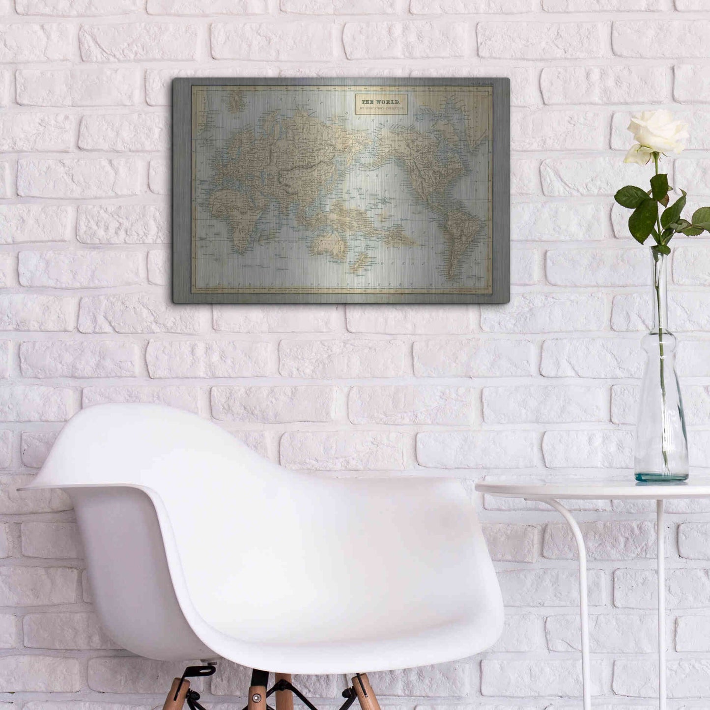 Luxe Metal Art 'The World Map Neutral' by Wild Apple Portfolio, Metal Wall Art,24x16