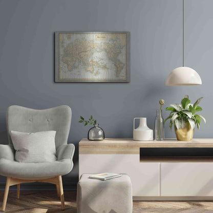 Luxe Metal Art 'The World Map Neutral' by Wild Apple Portfolio, Metal Wall Art,24x16