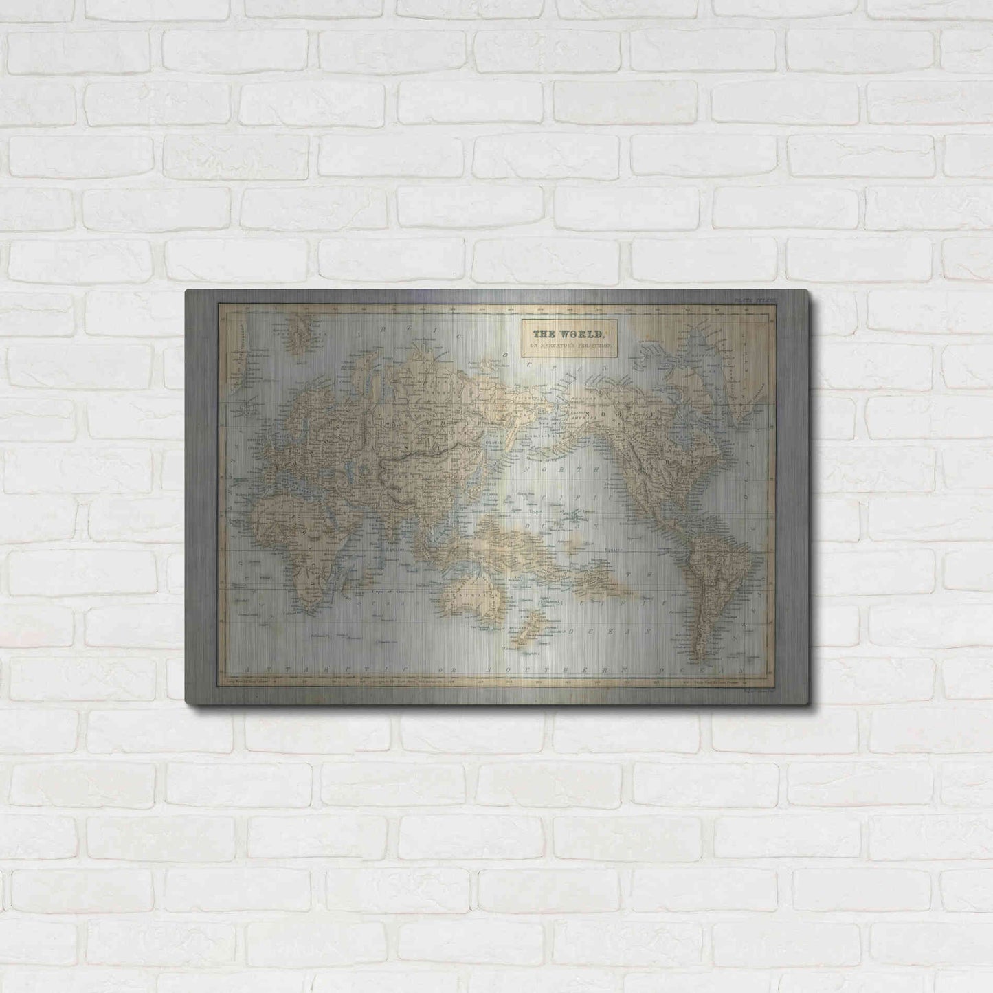 Luxe Metal Art 'The World Map Neutral' by Wild Apple Portfolio, Metal Wall Art,36x24