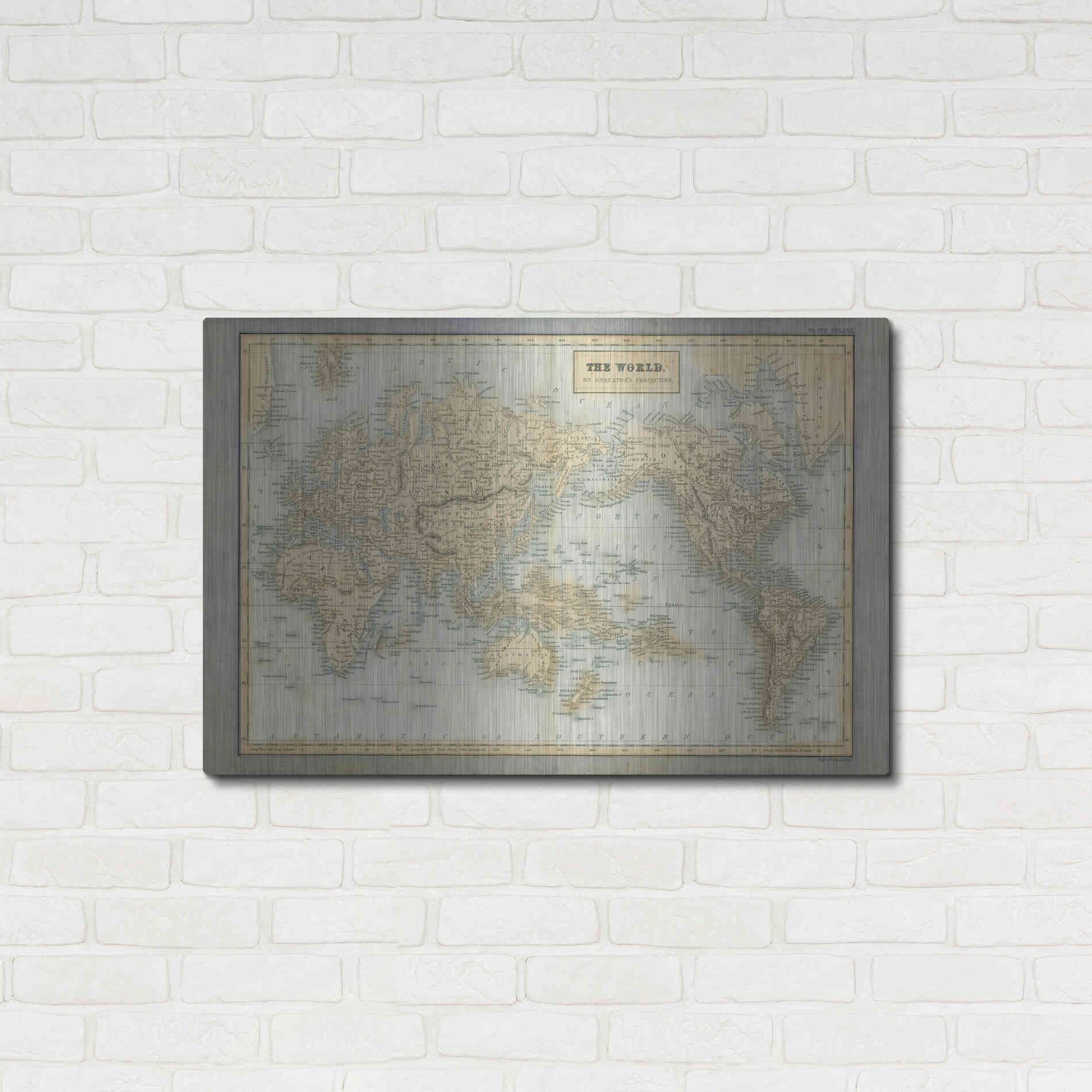Luxe Metal Art 'The World Map Neutral' by Wild Apple Portfolio, Metal Wall Art,36x24