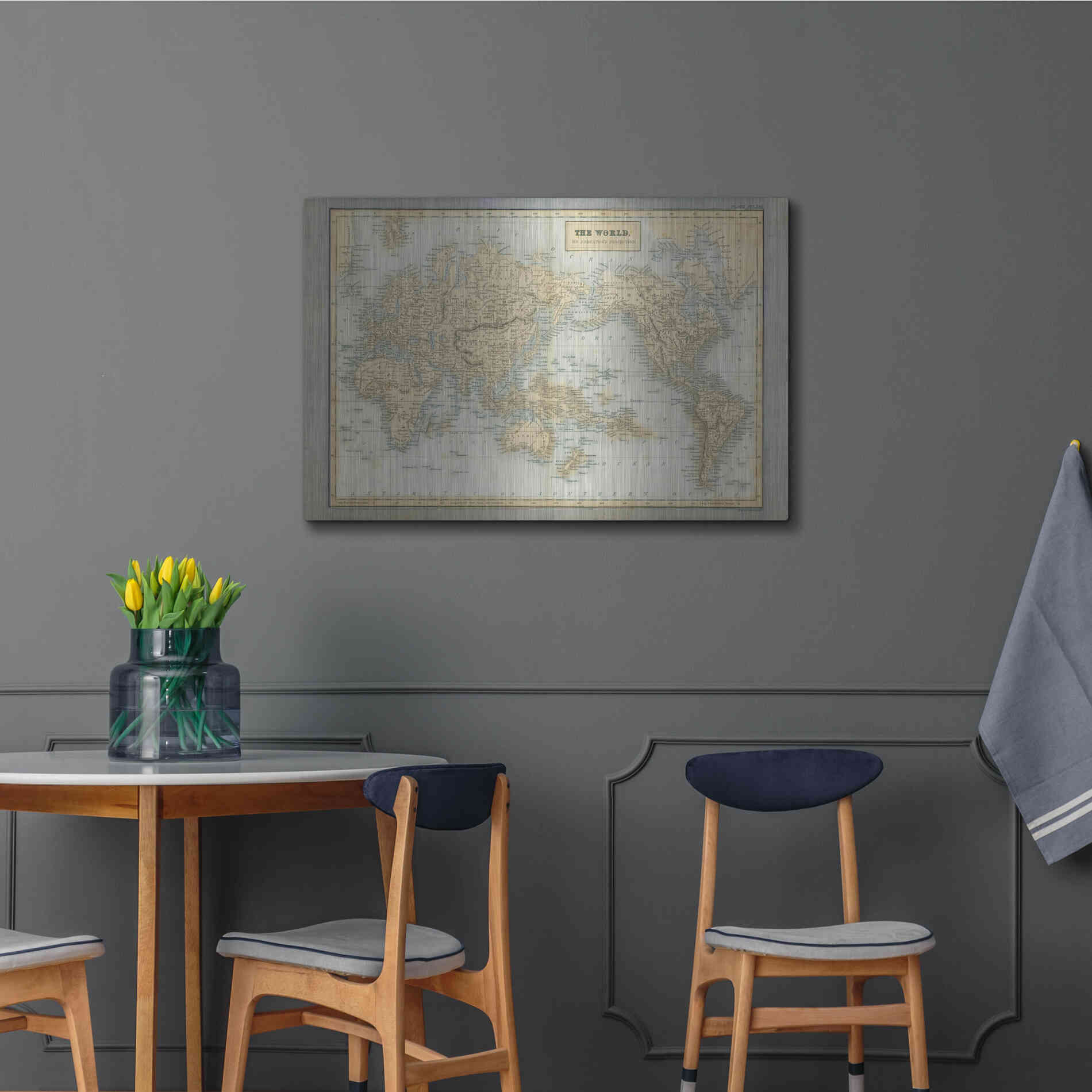 Luxe Metal Art 'The World Map Neutral' by Wild Apple Portfolio, Metal Wall Art,36x24