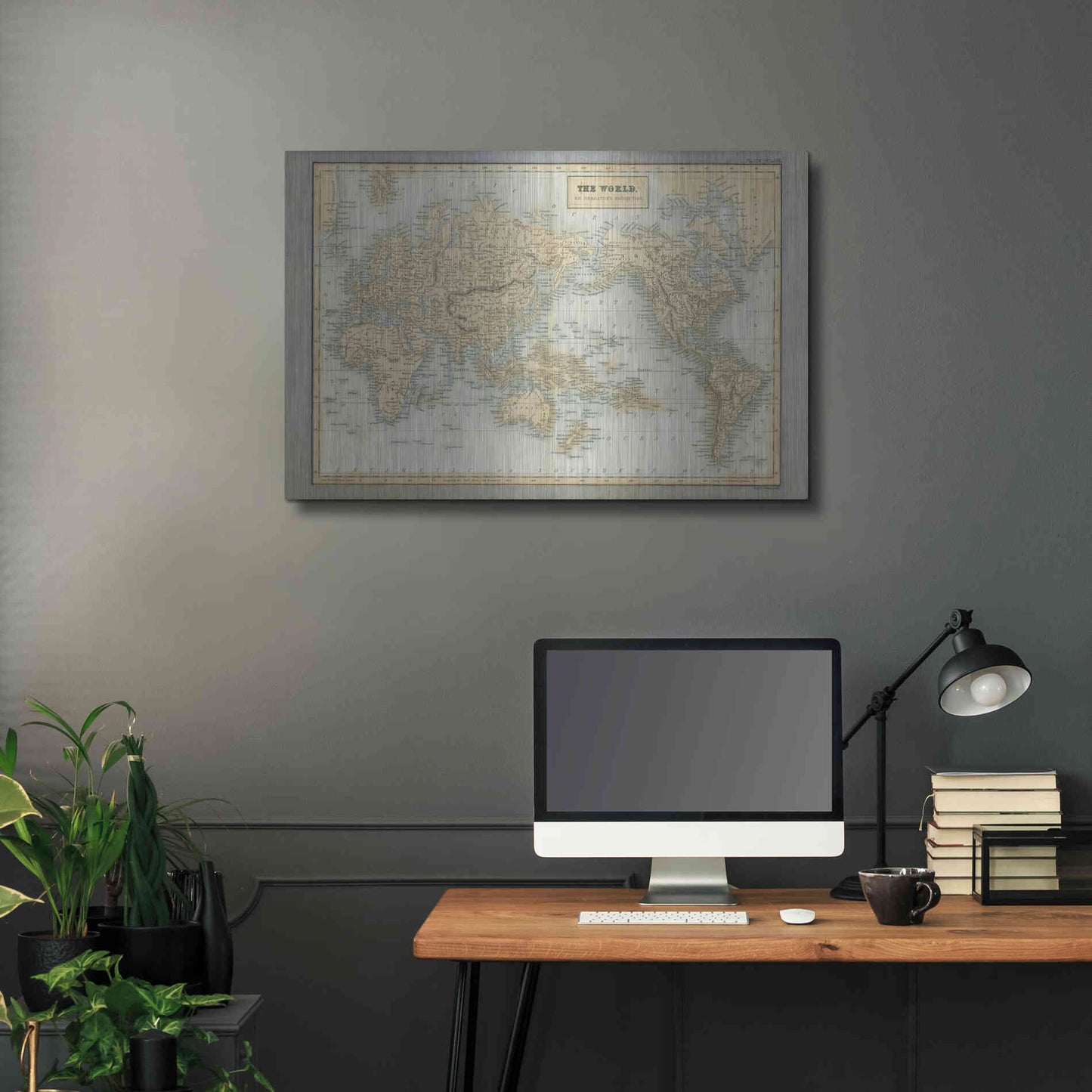 Luxe Metal Art 'The World Map Neutral' by Wild Apple Portfolio, Metal Wall Art,36x24