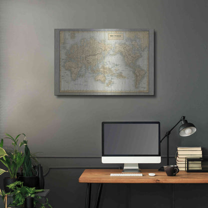 Luxe Metal Art 'The World Map Neutral' by Wild Apple Portfolio, Metal Wall Art,36x24