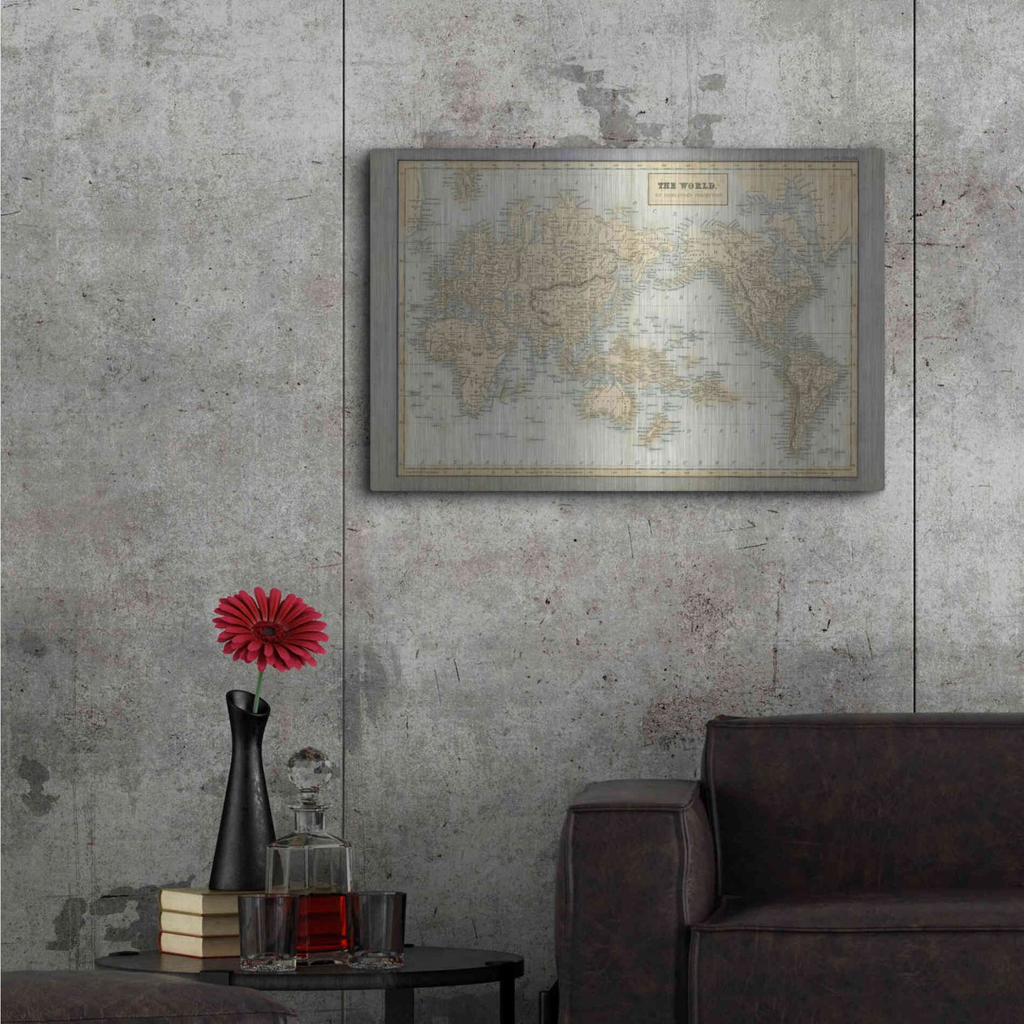 Luxe Metal Art 'The World Map Neutral' by Wild Apple Portfolio, Metal Wall Art,36x24