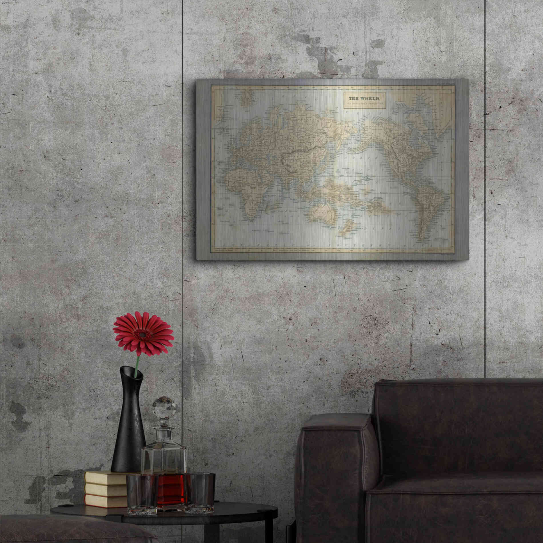 Luxe Metal Art 'The World Map Neutral' by Wild Apple Portfolio, Metal Wall Art,36x24