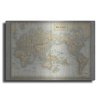 Luxe Metal Art 'The World Map Neutral' by Wild Apple Portfolio, Metal Wall Art