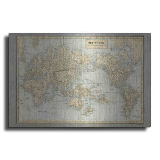Luxe Metal Art 'The World Map Neutral' by Wild Apple Portfolio, Metal Wall Art