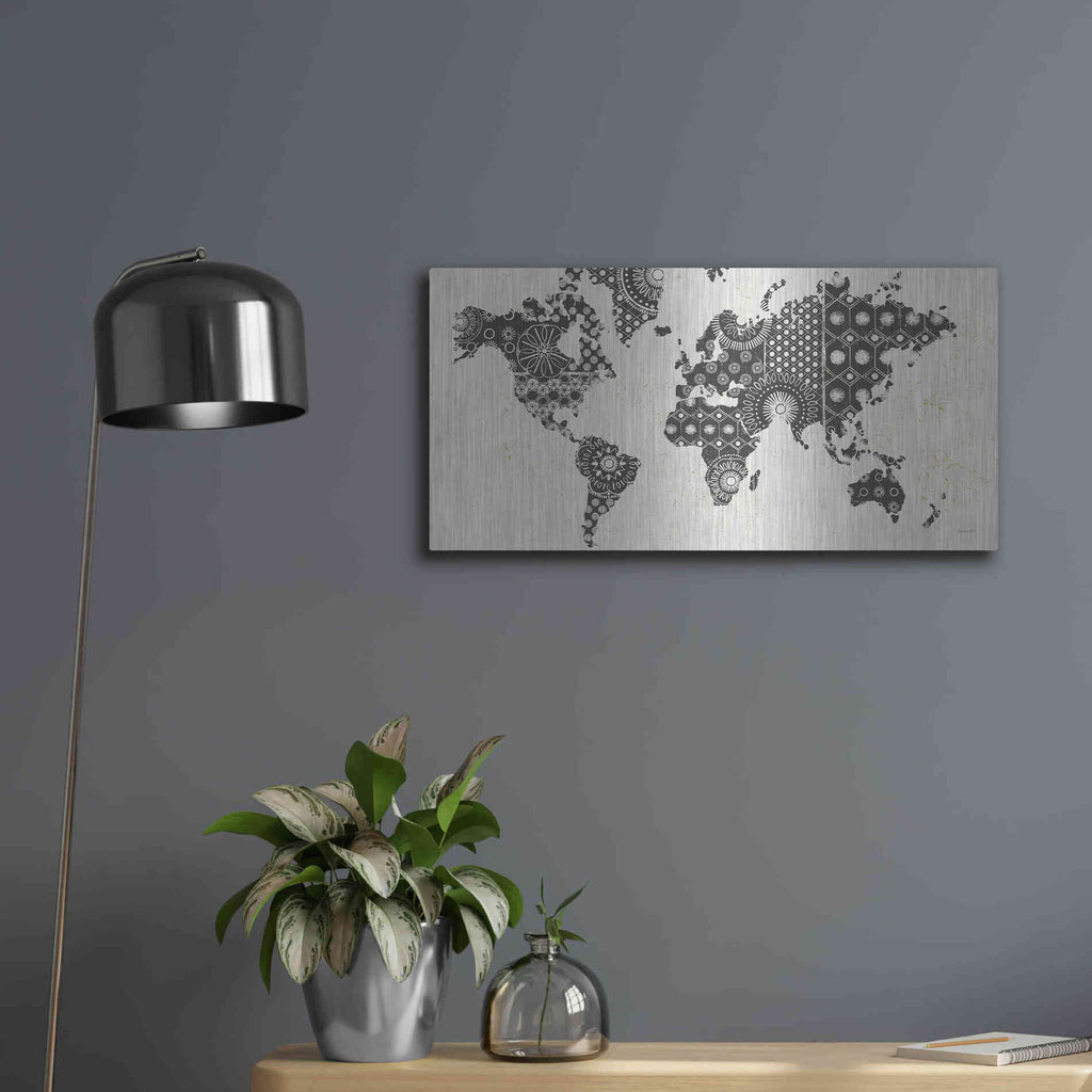 Luxe Metal Art 'Kami Map - No Border' by Kathrine Lovell, Metal Wall Art,24x12