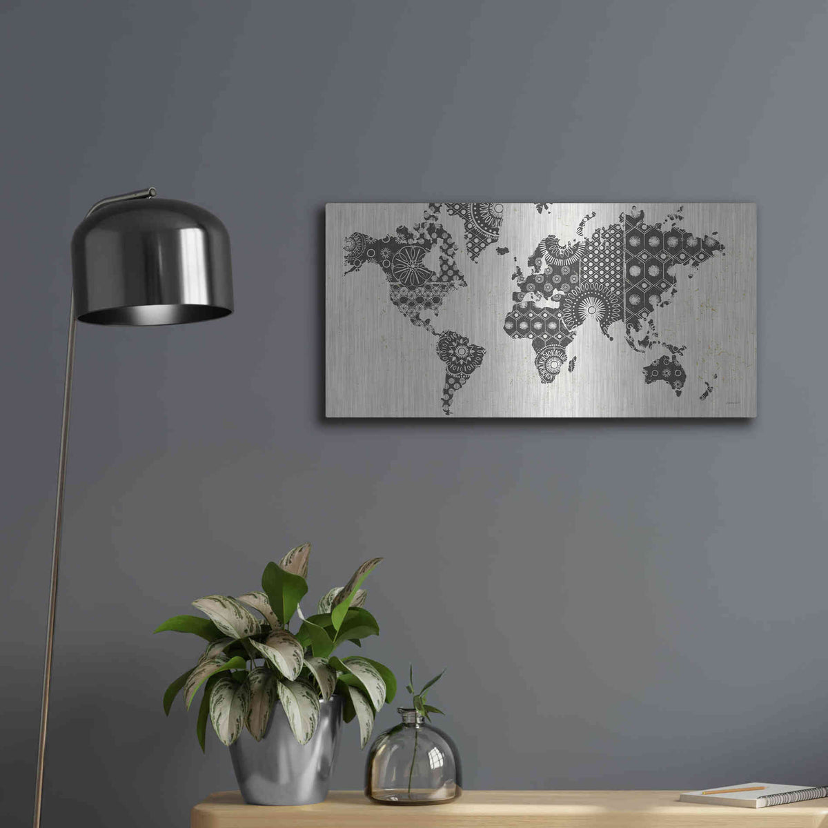 Luxe Metal Art 'Kami Map - No Border' by Kathrine Lovell, Metal Wall Art,24x12