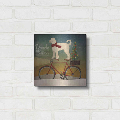Luxe Metal Art 'White Doodle on Bike Christmas' by Ryan Fowler, Metal Wall Art,12x12