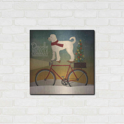 Luxe Metal Art 'White Doodle on Bike Christmas' by Ryan Fowler, Metal Wall Art,24x24