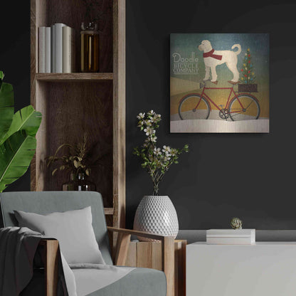 Luxe Metal Art 'White Doodle on Bike Christmas' by Ryan Fowler, Metal Wall Art,24x24