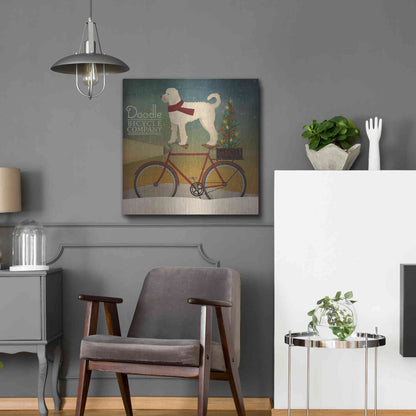 Luxe Metal Art 'White Doodle on Bike Christmas' by Ryan Fowler, Metal Wall Art,24x24