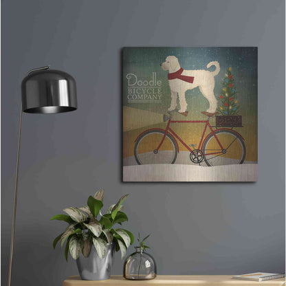 Luxe Metal Art 'White Doodle on Bike Christmas' by Ryan Fowler, Metal Wall Art,24x24