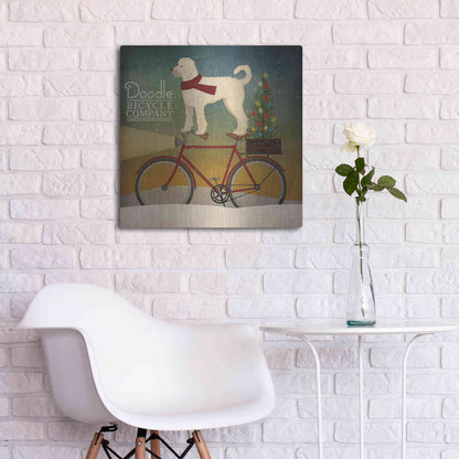 Luxe Metal Art 'White Doodle on Bike Christmas' by Ryan Fowler, Metal Wall Art,24x24
