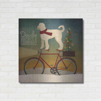 Luxe Metal Art 'White Doodle on Bike Christmas' by Ryan Fowler, Metal Wall Art,36x36