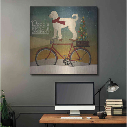 Luxe Metal Art 'White Doodle on Bike Christmas' by Ryan Fowler, Metal Wall Art,36x36
