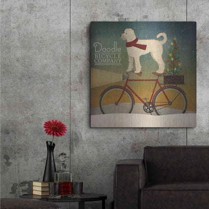 Luxe Metal Art 'White Doodle on Bike Christmas' by Ryan Fowler, Metal Wall Art,36x36