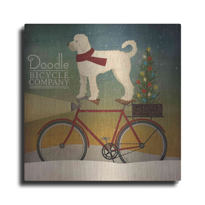 Luxe Metal Art 'White Doodle on Bike Christmas' by Ryan Fowler, Metal Wall Art
