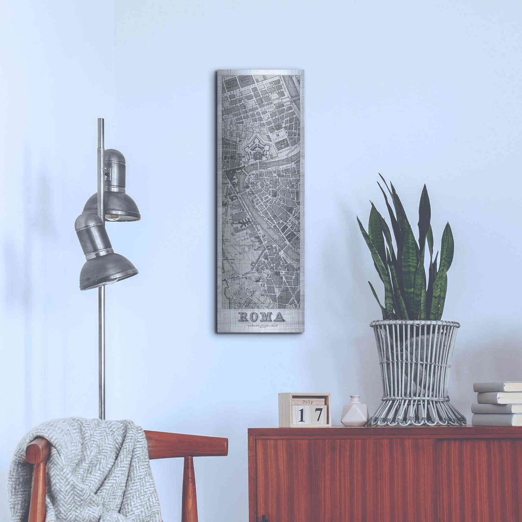 Luxe Metal Art 'Roma Map Panel on Wood' by Wild Apple Portfolio, Metal Wall Art,12x36