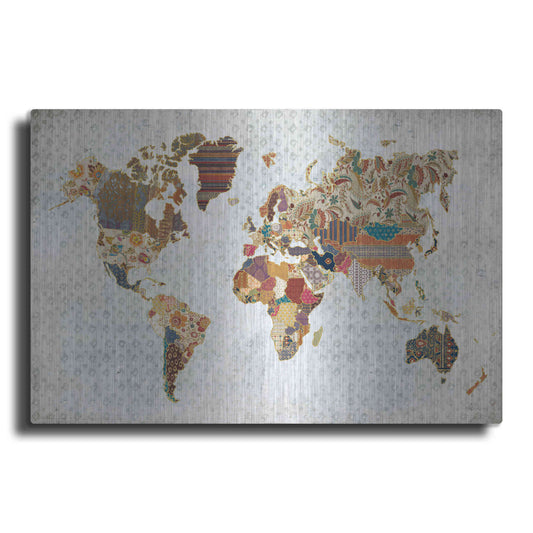 Luxe Metal Art 'Pattern World Map Geo Background' by Laura Marshall, Metal Wall Art
