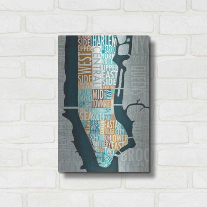 Luxe Metal Art 'Manhattan Map Blue Brown' by Michael Mullan, Metal Wall Art,12x16