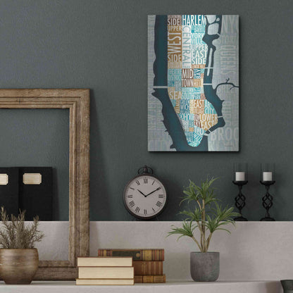 Luxe Metal Art 'Manhattan Map Blue Brown' by Michael Mullan, Metal Wall Art,12x16