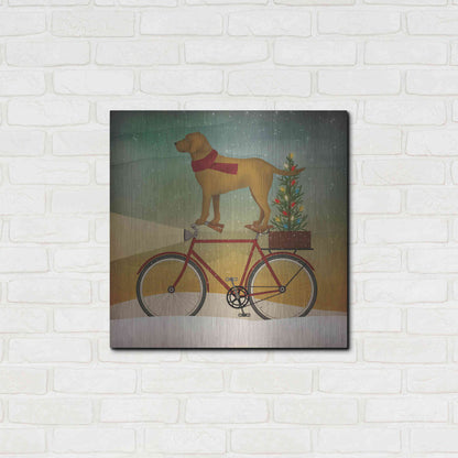 Luxe Metal Art 'Yellow Lab on Bike Christmas' by Ryan Fowler, Metal Wall Art,24x24