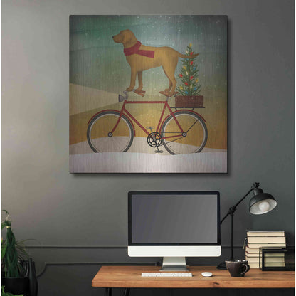 Luxe Metal Art 'Yellow Lab on Bike Christmas' by Ryan Fowler, Metal Wall Art,36x36
