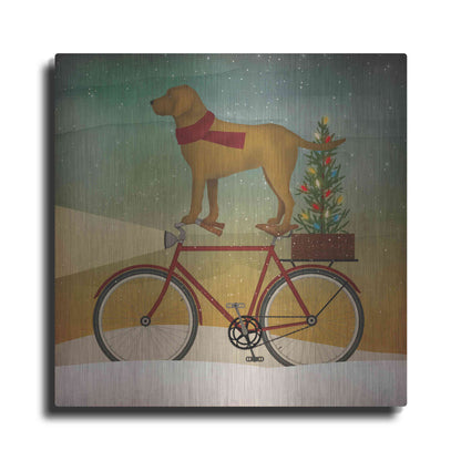 Luxe Metal Art 'Yellow Lab on Bike Christmas' by Ryan Fowler, Metal Wall Art