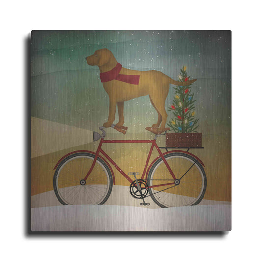 Luxe Metal Art 'Yellow Lab on Bike Christmas' by Ryan Fowler, Metal Wall Art