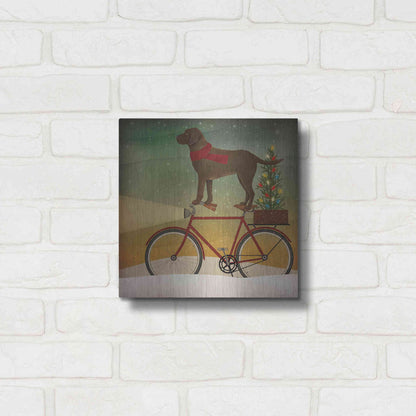 Luxe Metal Art 'Brown Lab on Bike Christmas' by Ryan Fowler, Metal Wall Art,12x12