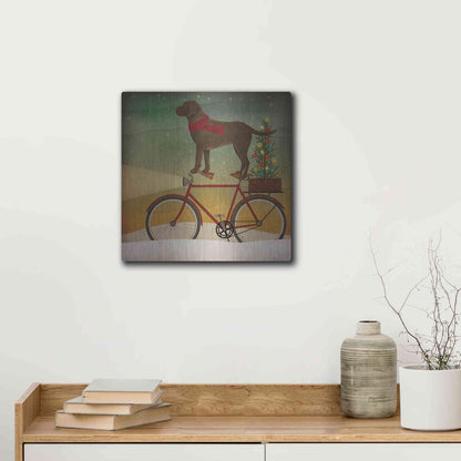 Luxe Metal Art 'Brown Lab on Bike Christmas' by Ryan Fowler, Metal Wall Art,12x12