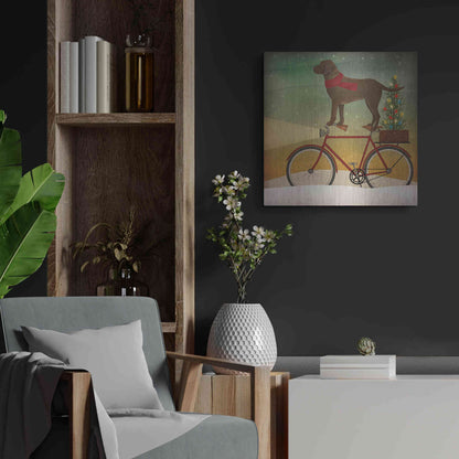 Luxe Metal Art 'Brown Lab on Bike Christmas' by Ryan Fowler, Metal Wall Art,24x24