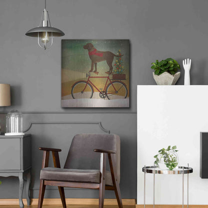 Luxe Metal Art 'Brown Lab on Bike Christmas' by Ryan Fowler, Metal Wall Art,24x24